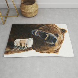 " Grizzly Mornings " give that bear some coffee Rug | Roaring, Man, Coffeeshop, Caffeine, Cup, Growling, Morning, Coffee, Hollysimental, Grizzly 