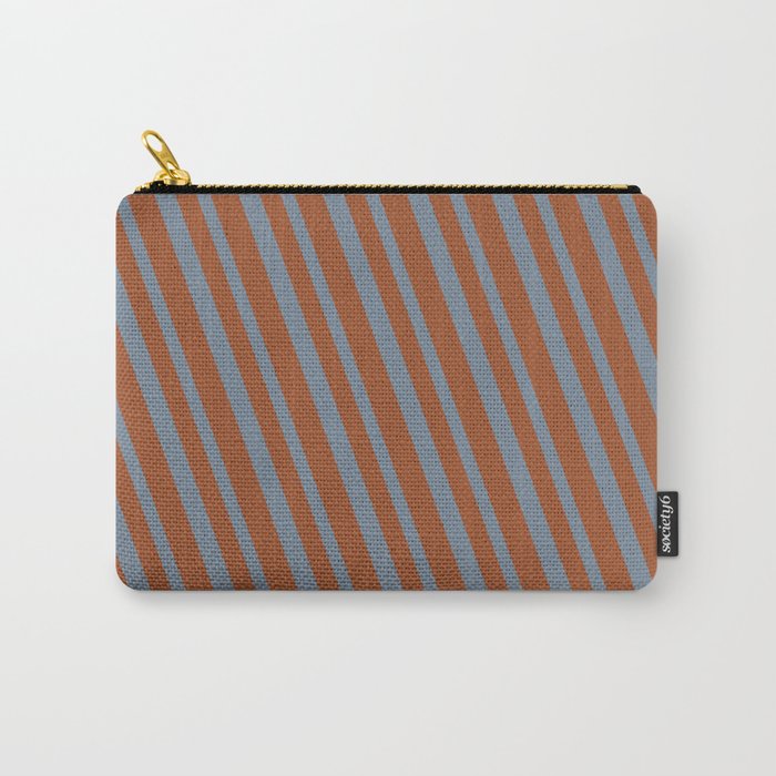 Sienna and Light Slate Gray Colored Striped/Lined Pattern Carry-All Pouch