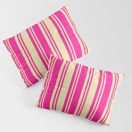 [ Thumbnail: Deep Pink and Pale Goldenrod Colored Lines/Stripes Pattern Pillow Sham ]
