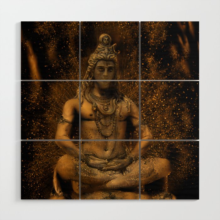 Lord Shiva Statue Painting Print, Tapestry Final, Fantasy Paintings Yoga Poster, Religious artwork Wood Wall Art