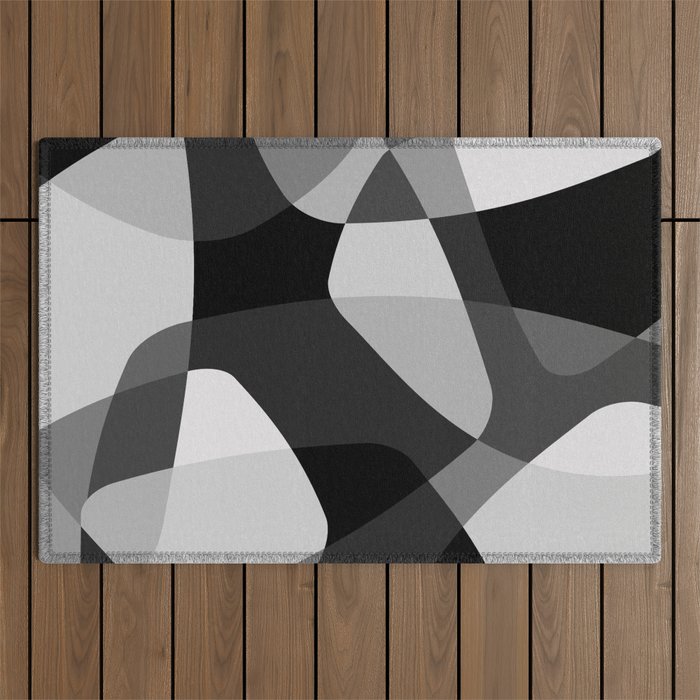 Mid Century Modern Abstract Rock Layers Charcoal Outdoor Rug