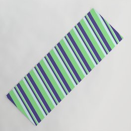 [ Thumbnail: Dark Slate Blue, Light Green & Light Cyan Colored Lined Pattern Yoga Mat ]