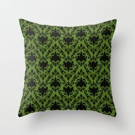 Jungle Green and Black Damask Throw Pillow