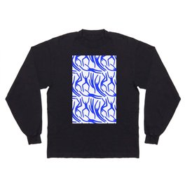 Abstract blue people body figure collage pattern Long Sleeve T-shirt
