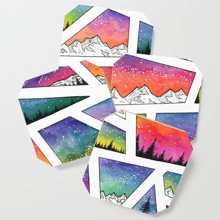 Geometric Rainbow Galaxy Skies Coaster