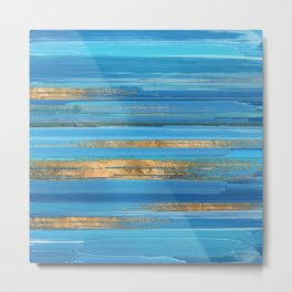 Blue and Gold lines Abstract N2 Metal Print | Teal, Abstract, Arctic, Sky, Graphicdesign, Contemporaryart, Lines, Painted, Abstractoil, Blue 
