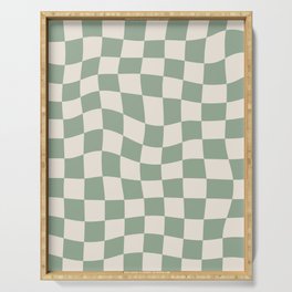 Sage Green Wavy Checkered Pattern Serving Tray