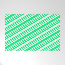 [ Thumbnail: Green and Mint Cream Colored Lines/Stripes Pattern Welcome Mat ]