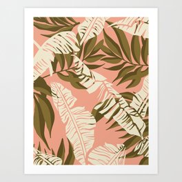 Jungle Leaf Coral Pink Art Print