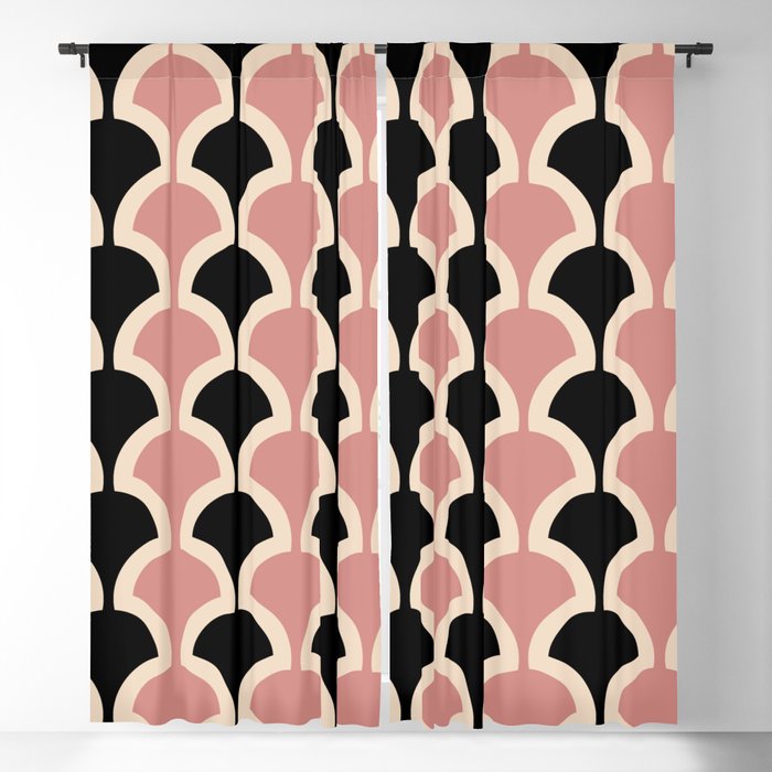 Classic Fan or Scallop Pattern 441 Black and Dusty Rose Blackout Curtain