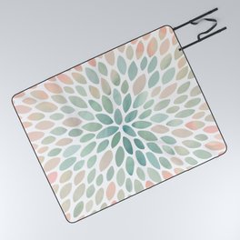Floral Bloom, Abstract Watercolor, Coral, Peach, Green, Floral Prints Picnic Blanket