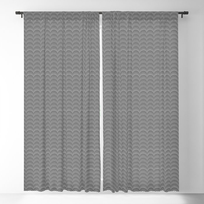 Black and White Scallop Line Pattern Digital Graphic Design Blackout Curtain