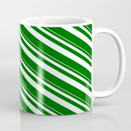 [ Thumbnail: Mint Cream & Dark Green Colored Lined Pattern Coffee Mug ]