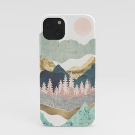 Summer Vista iPhone Case | Gold, Curated, Mint, Green, Aqua, Mountains, Forest, Landscape, Dream, Graphicdesign 