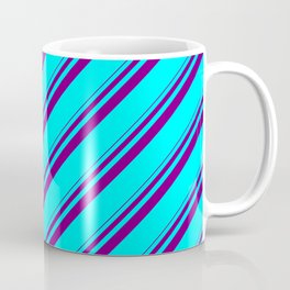 [ Thumbnail: Purple and Aqua Colored Lines Pattern Coffee Mug ]