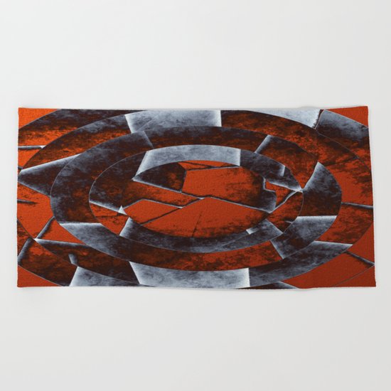 Concentric Rust - Abstract, geometric, tectured art in rustic brown, black and white Beach Towel