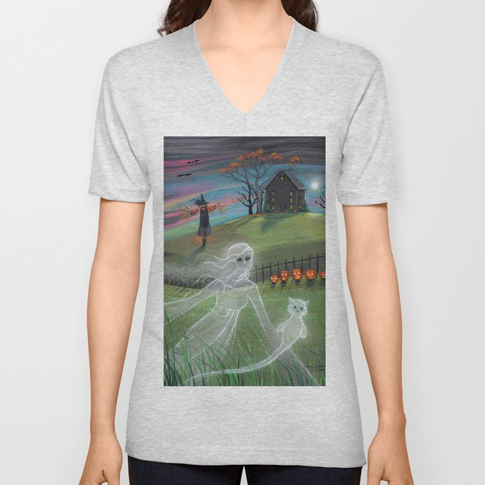 Ghost Friends Halloween Fantasy Art By Molly Harrison Unisex V Neck By Mollyharrisonart