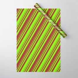 [ Thumbnail: Chartreuse and Brown Colored Stripes/Lines Pattern Wrapping Paper ]