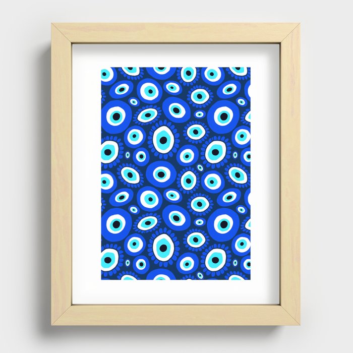 Evil Eye Symbol Blue White Pattern Recessed Framed Print