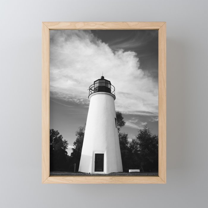 Touch the Sky Lighthouse Black & White Coastal Landscape Photograph Framed Mini Art Print
