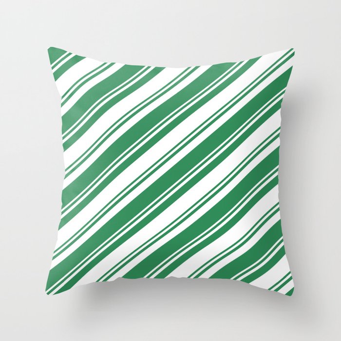 Sea Green & White Colored Lined Pattern Throw Pillow