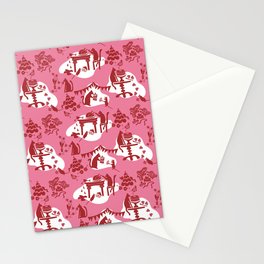 Kitty Cat Holiday Toile: Pink Stationery Cards