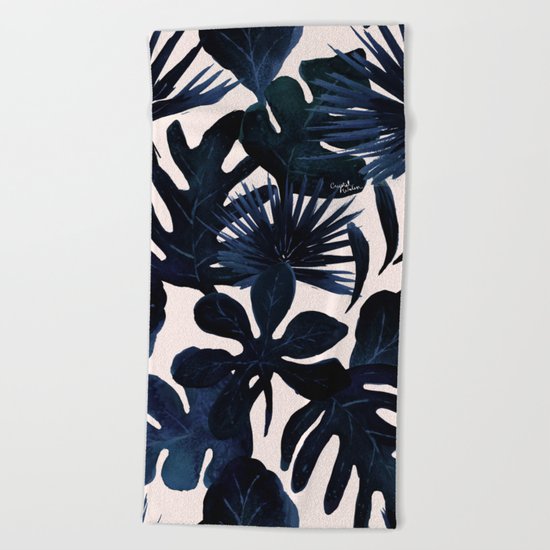 Tropical Leaves - Midnight Beach Towel