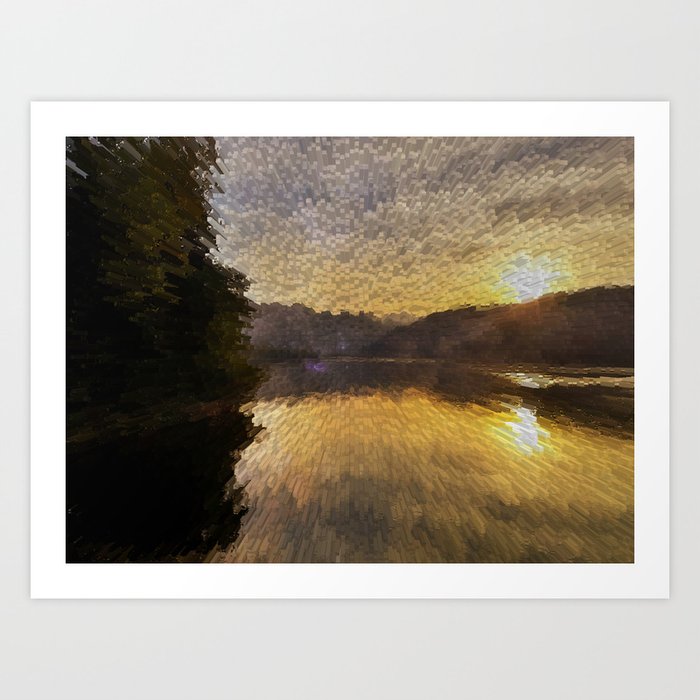 Golden lake sunset extrude pixel art Art Print