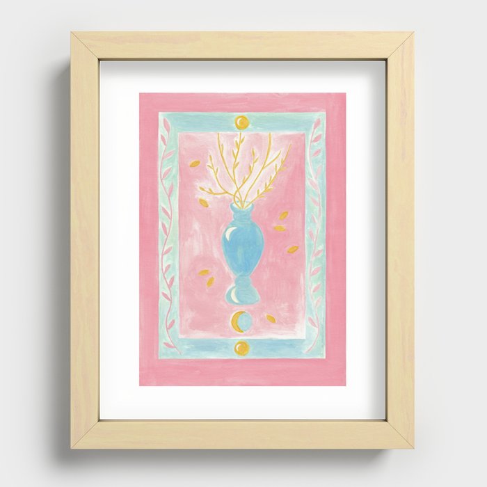 Blue vase on pink background Recessed Framed Print