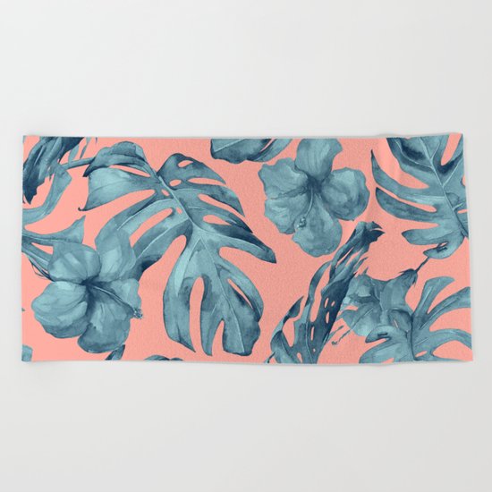 Island Life Teal on Coral Pink Beach Towel
