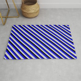 [ Thumbnail: Blue, Light Grey & Black Colored Lines/Stripes Pattern Rug ]