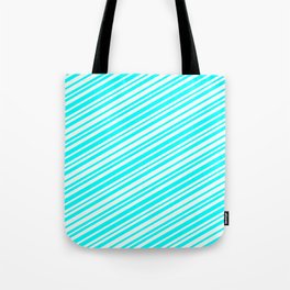 [ Thumbnail: Mint Cream & Aqua Colored Stripes Pattern Tote Bag ]