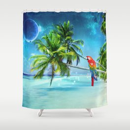 Parrot in the beach Shower Curtain