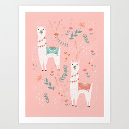 Lovely Llama on Pink Art Print