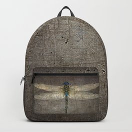 Dragonfly On Distressed Metallic Grey Background Backpack