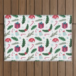 Christmas Patterned Watercolor Festive Design Outdoor Rug