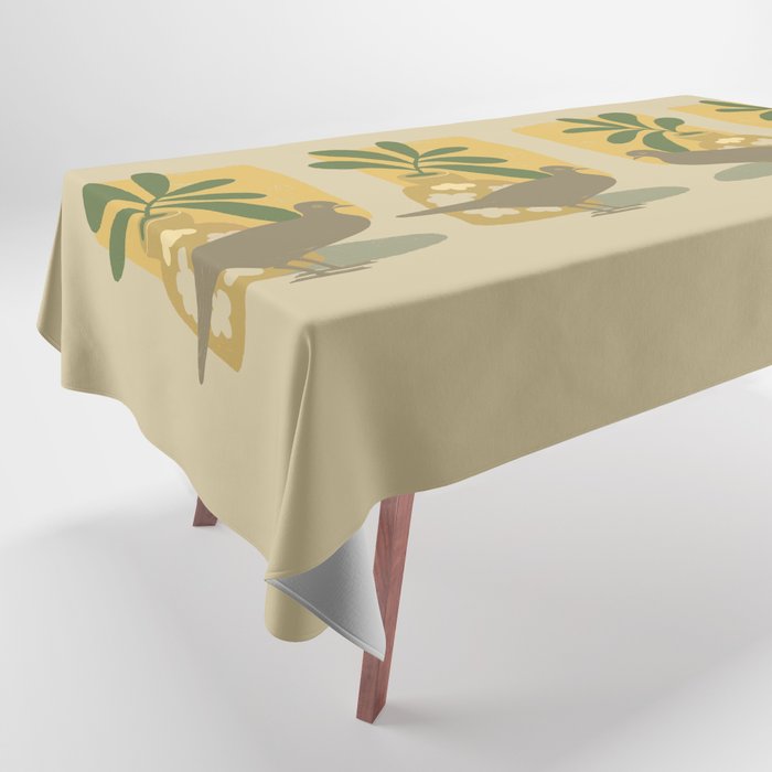 Tan Beige Dove with Leaves and Flowers  Tablecloth