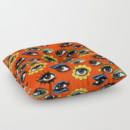 60s Eye Pattern Floor Pillow | Digital, Curated, Vintage, Ink Pen, Eyes, Drawing, Pattern, Eye, 60S, Illustration 