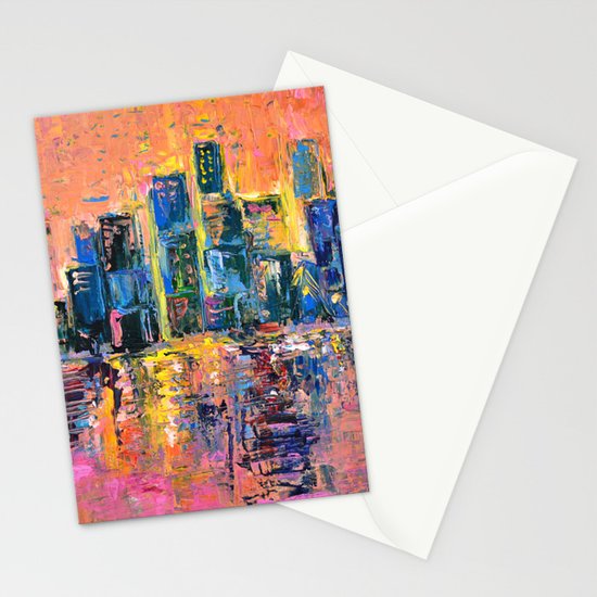 Pink Sky Abstract Painting New York City Skyline At Sunset