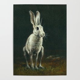 The Horned Hare Of Bodmin Moor Poster | Beastofbodmin, Animalart, Ghost, Demon, Rabbit, Surrealism, Surreal, Painting, Whitehare, Acrylic 