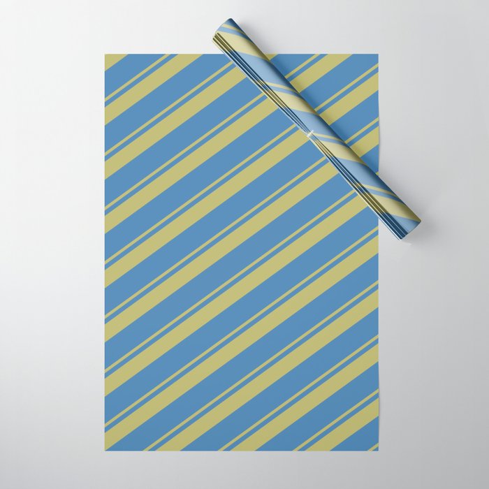 Dark Khaki and Blue Colored Stripes Pattern Wrapping Paper