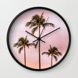 Palm Tree Photography | Landscape | Sunset Unicorn Clouds | Blush Millennial Pink | Beach Wall Clock