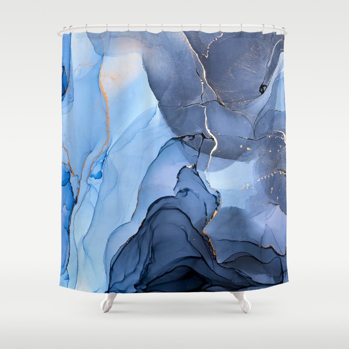 Periwinkle + Indigo + Gold Smoky Abstract Smoky Skies Shower Curtain