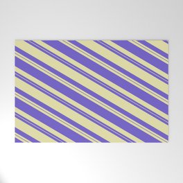 [ Thumbnail: Slate Blue & Pale Goldenrod Colored Lines/Stripes Pattern Welcome Mat ]