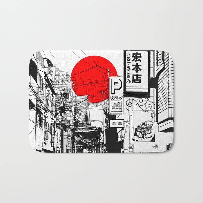 Tokyo street sunrise Bath Mat