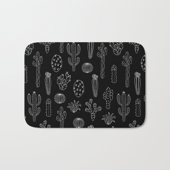 Cactus Silhouette White And Black Bath Mat