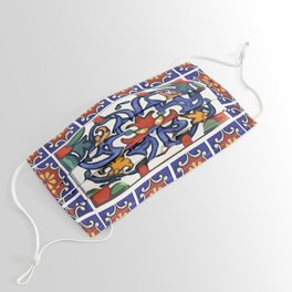 Talavera Mexican tile inspired bold design in blue, green, red, orange Face Mask