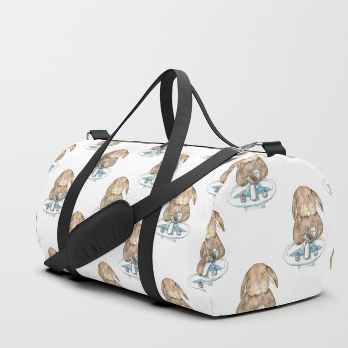 Rabbit washing hands bath watercolor painting Duffle Bag