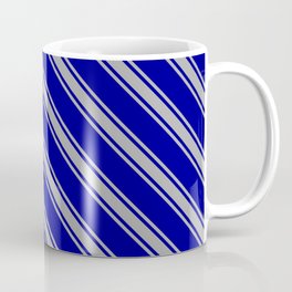 [ Thumbnail: Dark Blue and Dark Gray Colored Lined Pattern Coffee Mug ]