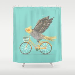 Cockatiel on a Bicycle Shower Curtain